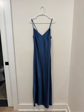 Satin Slip Maxi Dress in Slate Blue